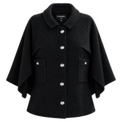 CHANEL Paris / Saint-Tropez Black Tweed Cape Jacket 40 FR