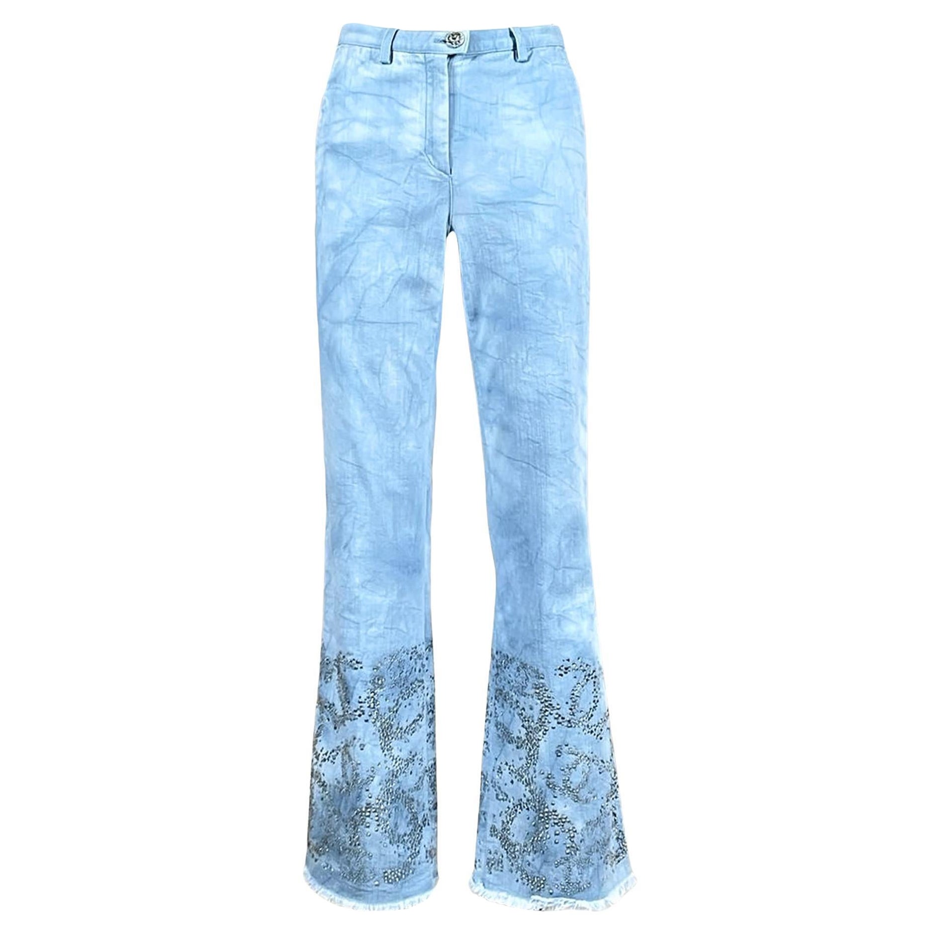 Chanel Paris / Saint-Tropez CC Logo Embellished Jeans 34 FR