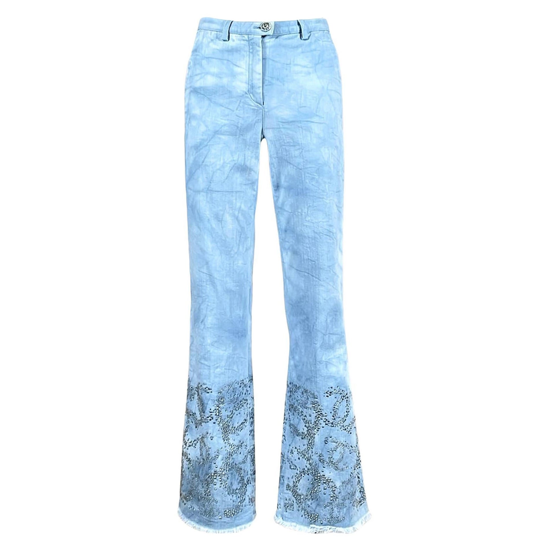 Chanel Paris / Saint-Tropez CC Logo Embellished Jeans 34 FR