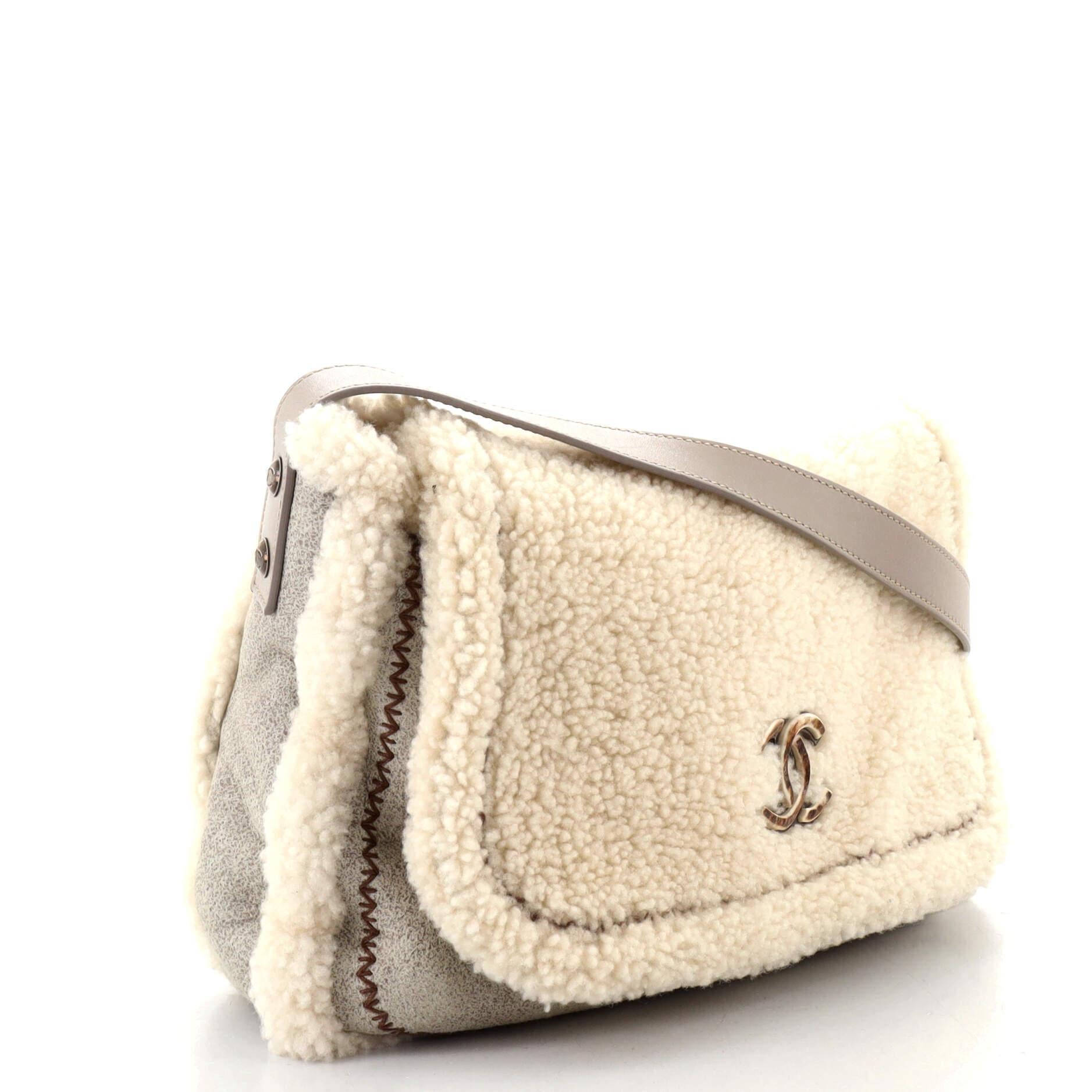 Beige Chanel Paris-Salzburg Austrian Messenger Shearling with Suede Small
