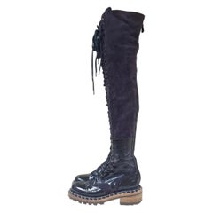 Chanel Paris - Bottes en daim noir au-dessus du genou - Salzburg