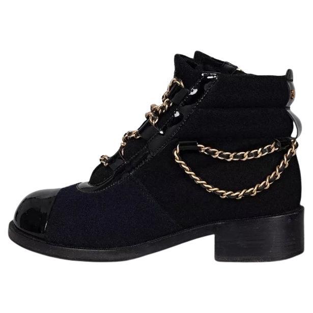 Chanel Paris-Salzburg Black Textile Chain Boots - Size 39