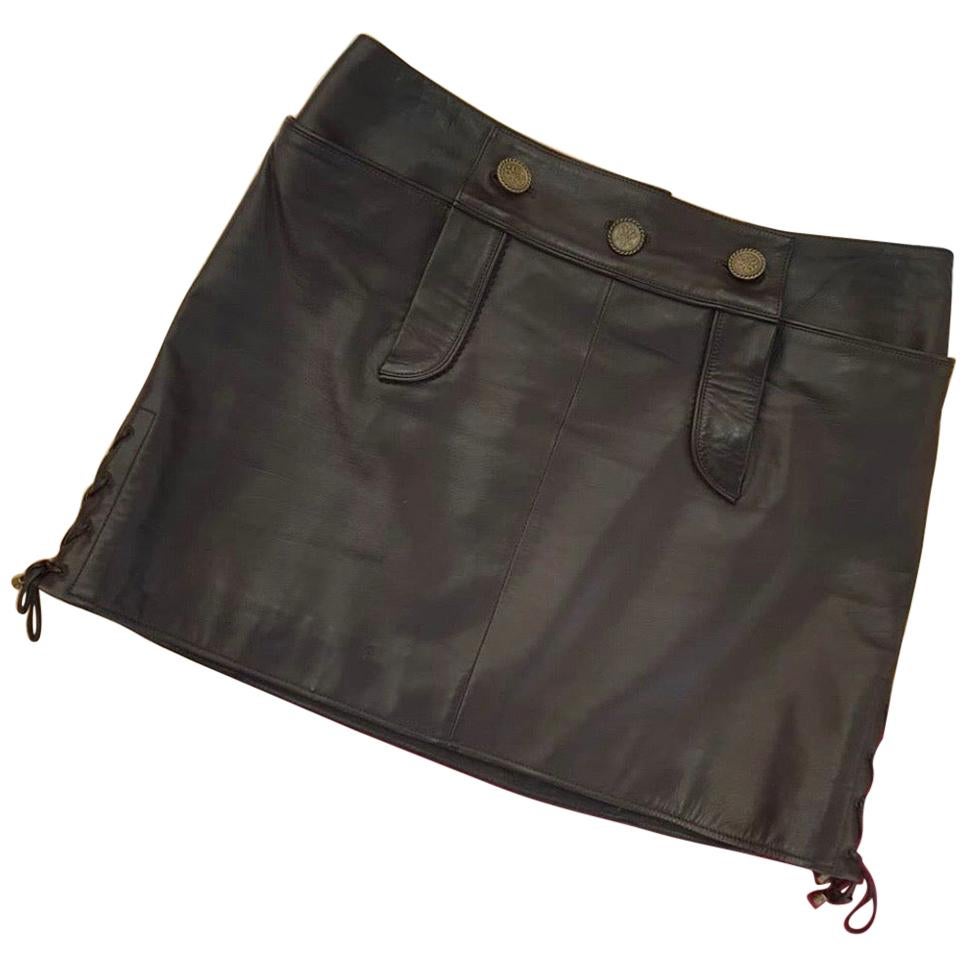 Chanel Paris Salzburg Brown Leather Mini Skirt