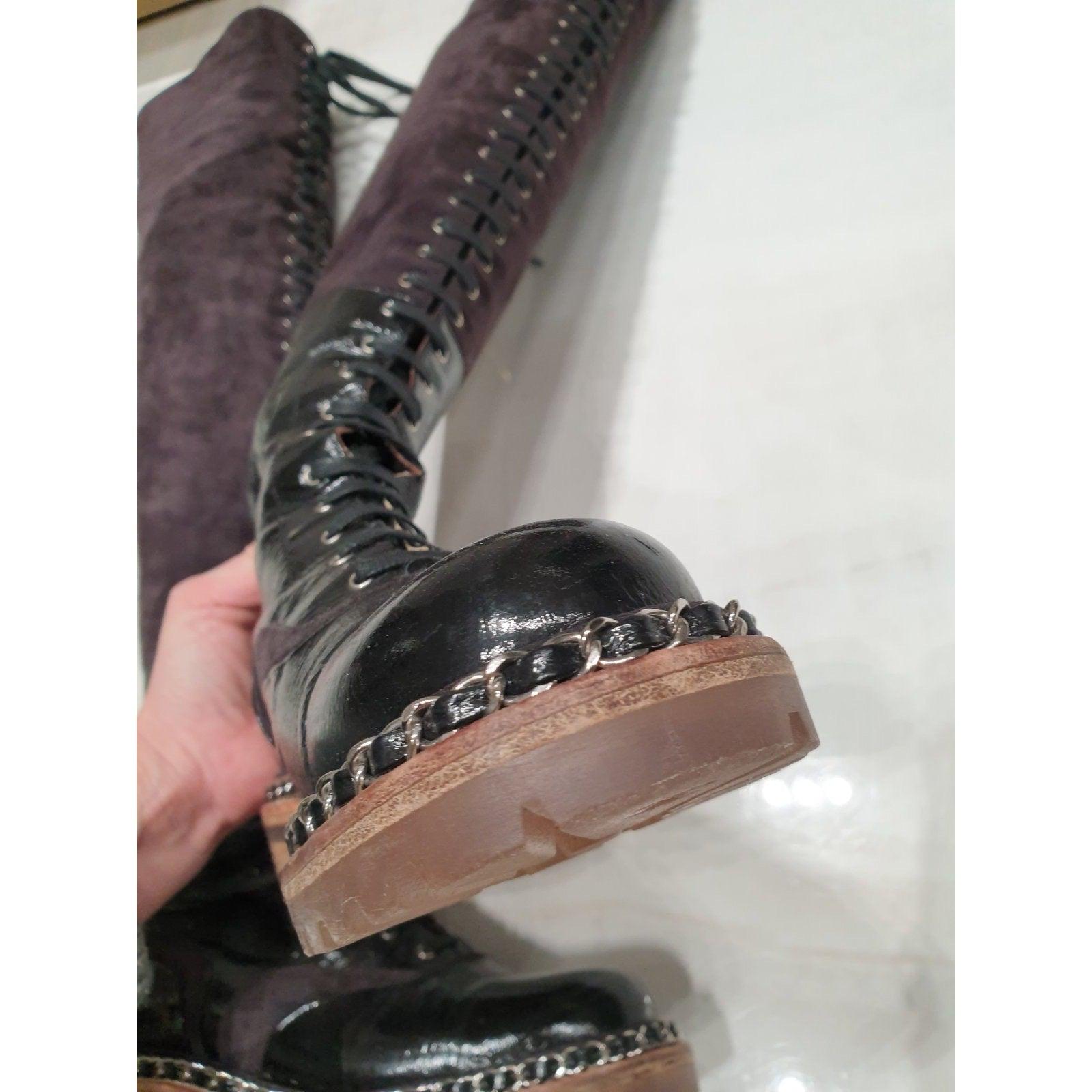 Chanel Paris-Salzburg Stivali sopra il ginocchio in pelle scamosciata marrone Sz.36 in vendita 6