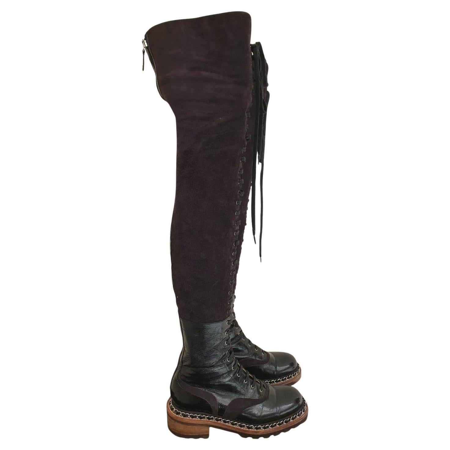 Chanel Paris-Salzburg Brown Suede Over-the-Knee Boots Sz.36