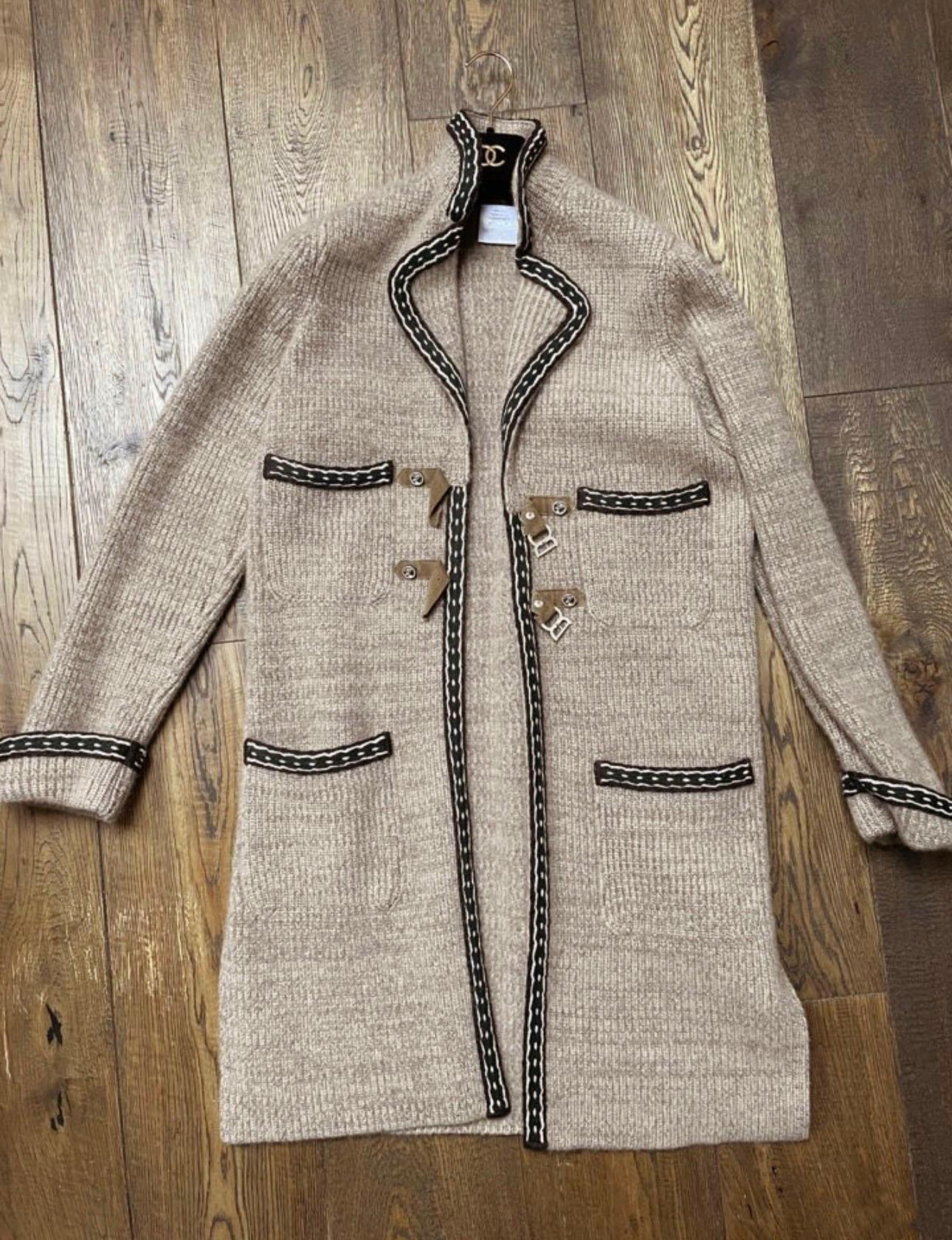 Brown Chanel Paris / Salzburg Cashmere Cardi Coat with CC Dear Buttons 38 FR