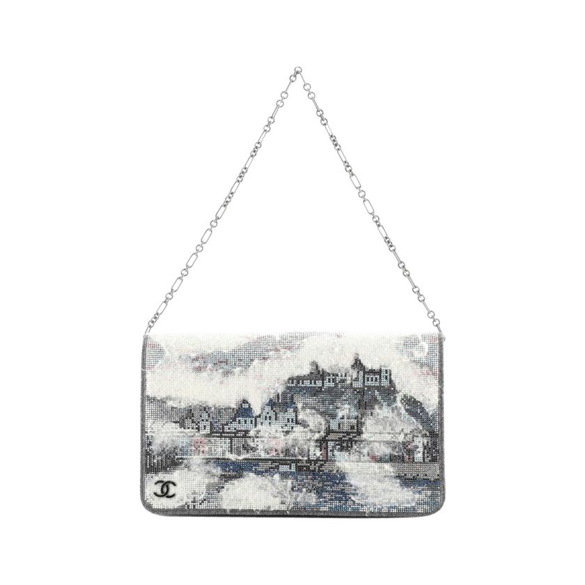 Chanel Paris-Salzburg Chain Flap Clutch Strass Embellished Wool Mini