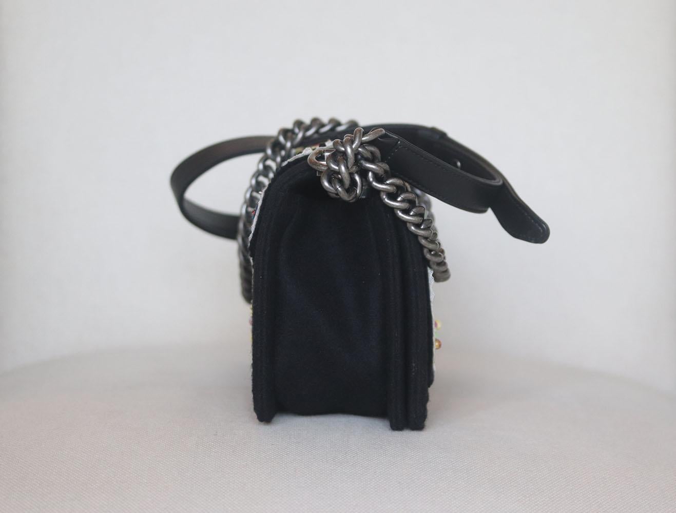 Black Chanel Paris-Salzburg Embroidered Quilted Felt Medium Boy Flap Bag 