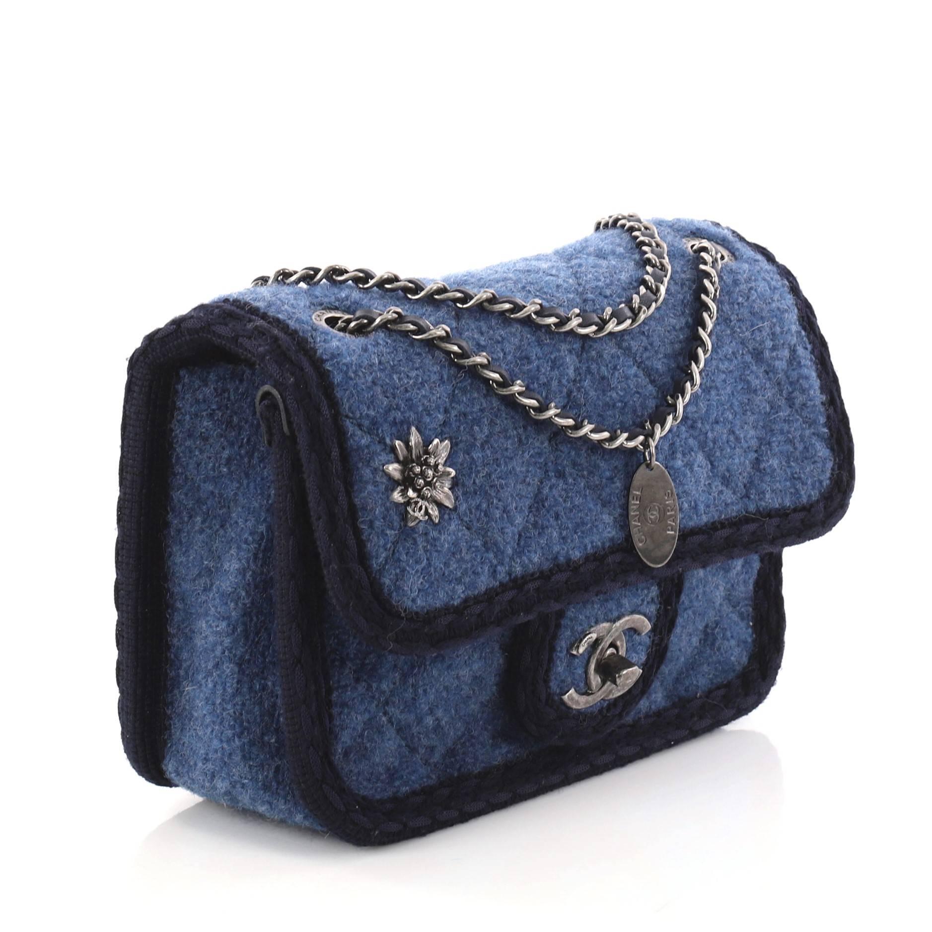 Black Chanel Paris-Salzburg Flap Bag Quilted Wool Mini 