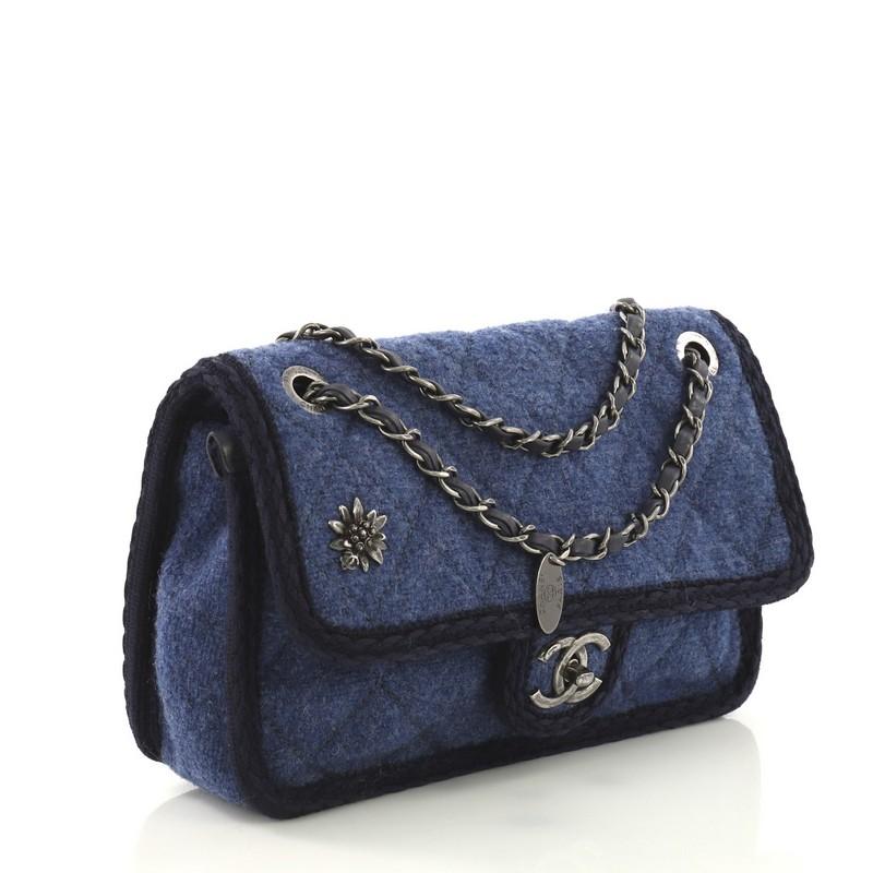 Black Chanel Paris-Salzburg Flap Bag Quilted Wool Small
