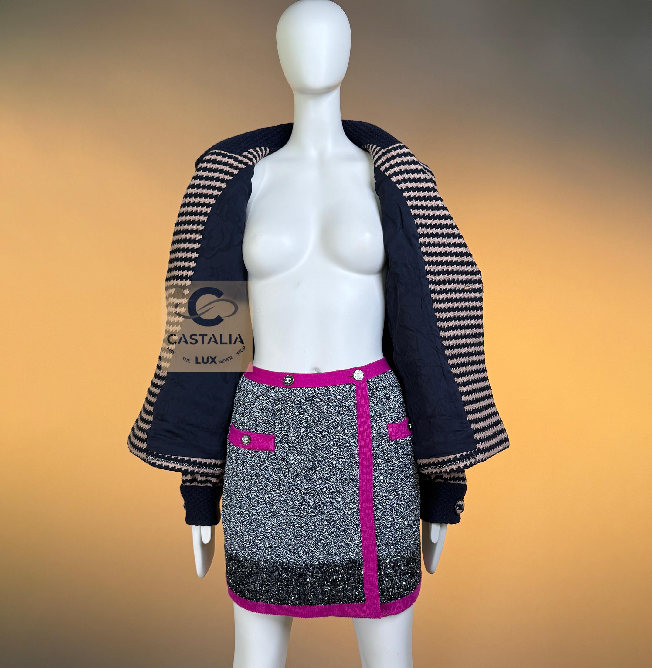 CHANEL Paris / Salzburg Hahnentritt-Tweedjacke 40 FR im Angebot 8