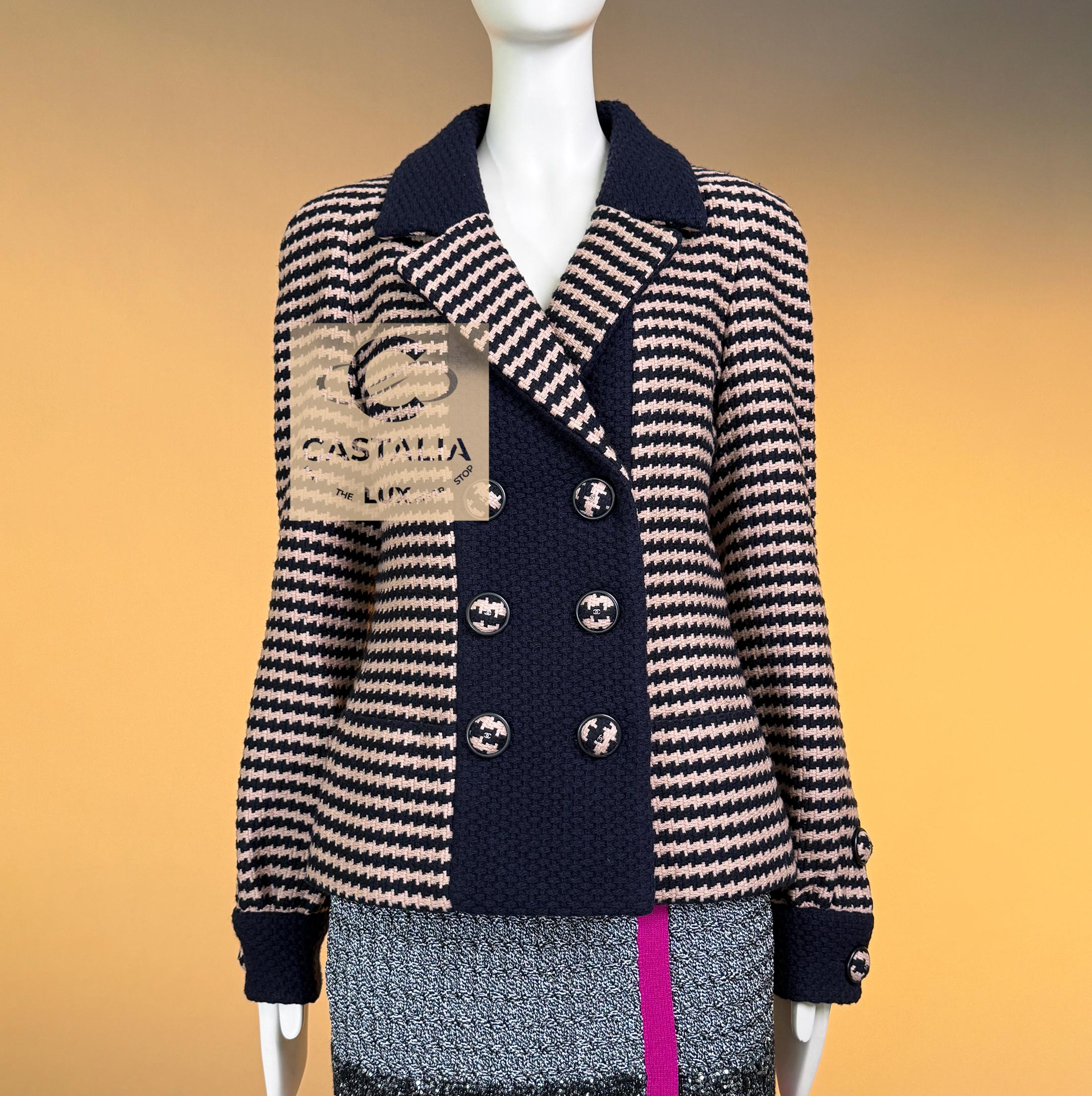 CHANEL Paris / Salzburg Hahnentritt-Tweedjacke 40 FR (Schwarz) im Angebot