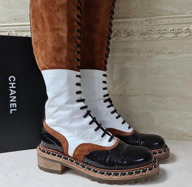 Chanel Paris Salzburg Multicolour Leather Suede Over Knee Boots For Sale at  1stDibs | chanel no 9 boots