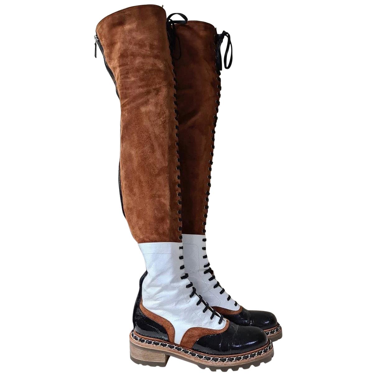 Chanel Paris Salzburg Multicolour Leather Suede Over Knee Boots