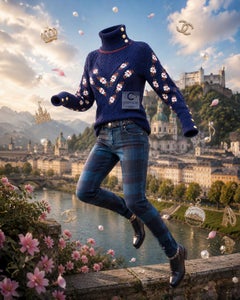 CHANEL Paris / SALZBURG Marinefarbener Pullover mit Tiroler Blumenmuster 34 FR