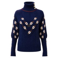 CHANEL Paris / SALZBURG Navy Tyrolean Floral Jumper 34 FR