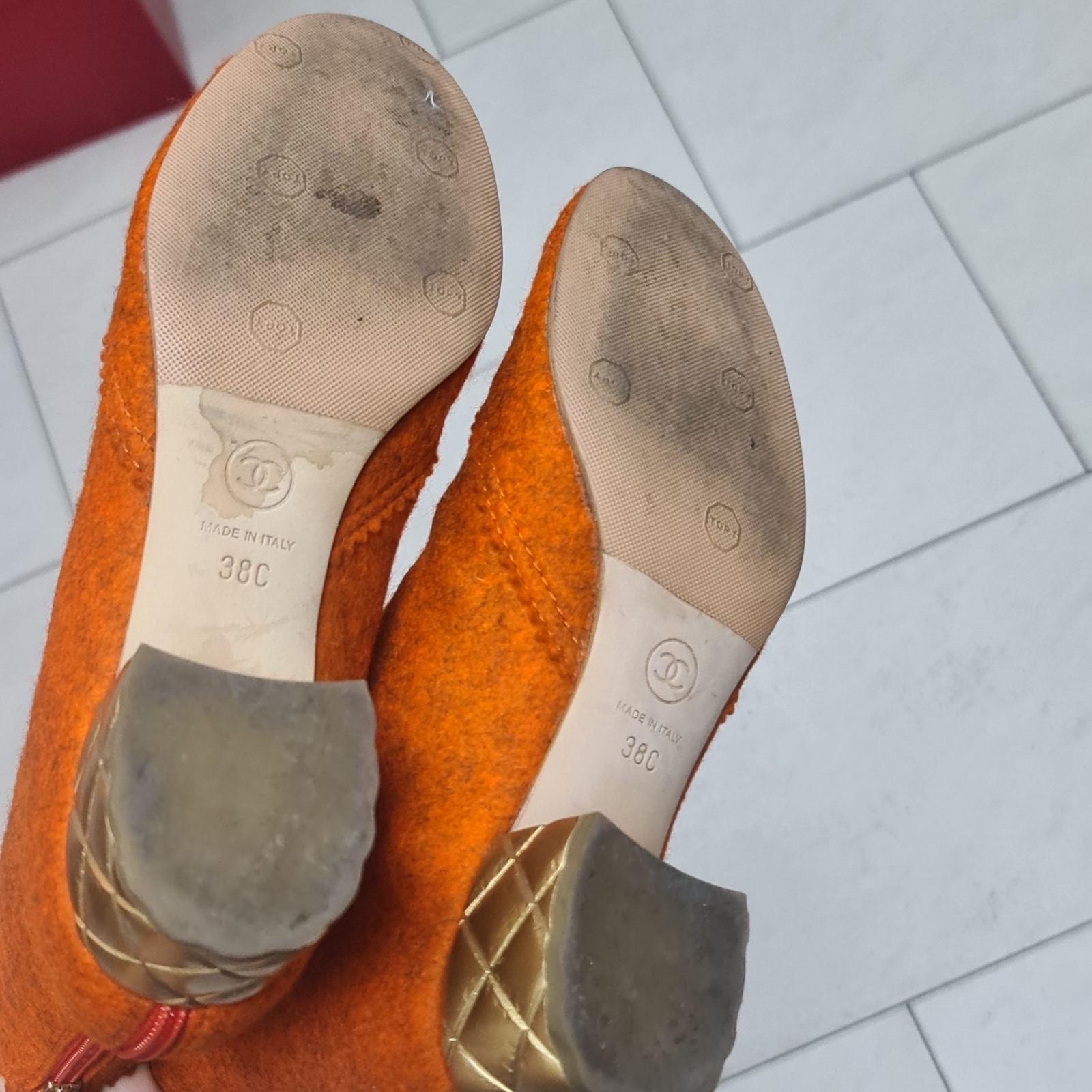 Chanel Paris-Salzburg Orange TextileQuilted Gold Heel Ankle Boots  For Sale 1