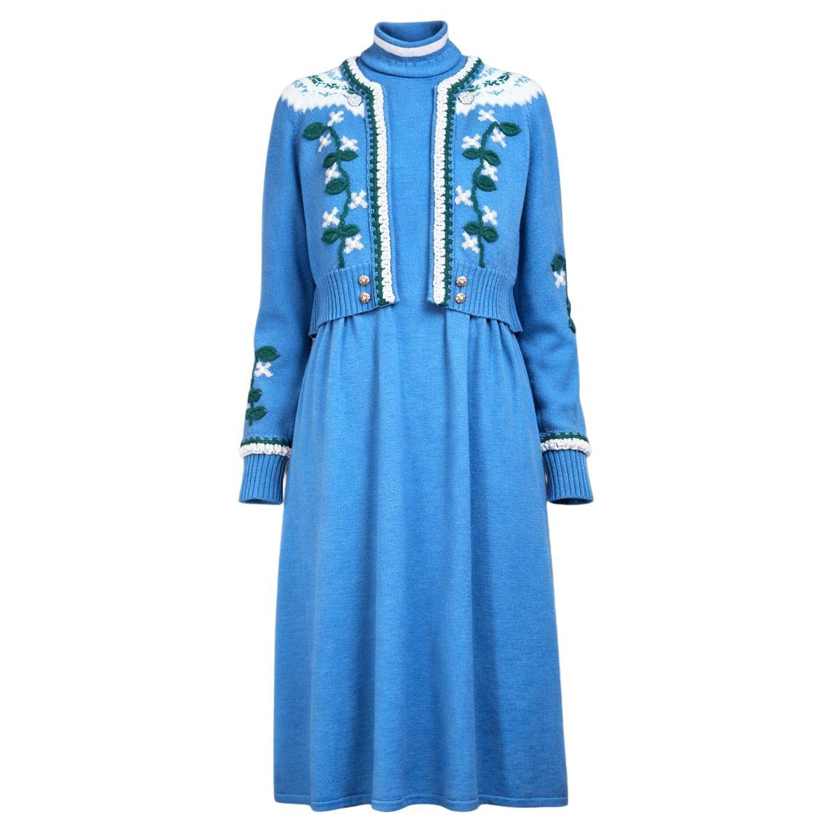 CHANEL Paris / Salzburg Rarest Blue Edelweiss Dress 34 FR