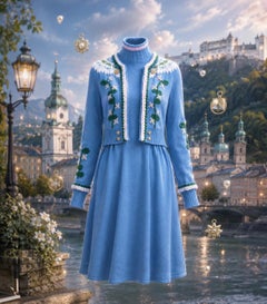 CHANEL Paris / Salzburg Rarest Blue Edelweiss Dress 34 FR