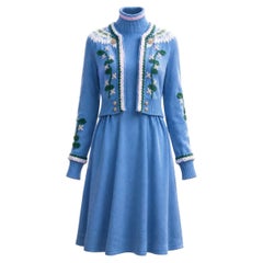 CHANEL Paris / Salzburg Seltenstes blaues Edelweißkleid 34 FR