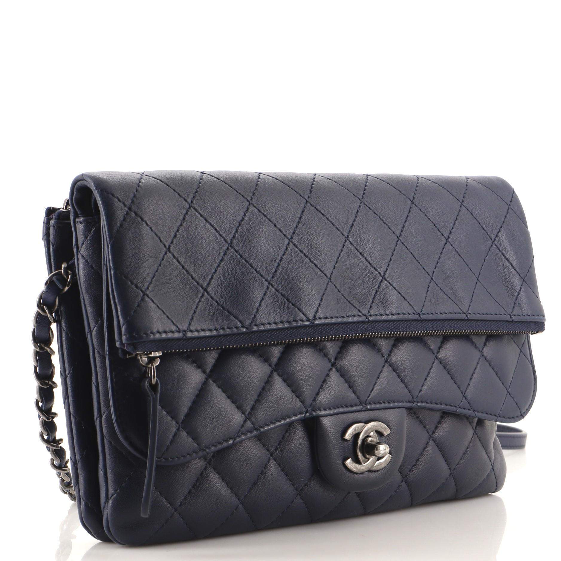 Black Chanel  Paris-Salzburg Zip Multi-Flap Bag Quilted Lambskin Medium