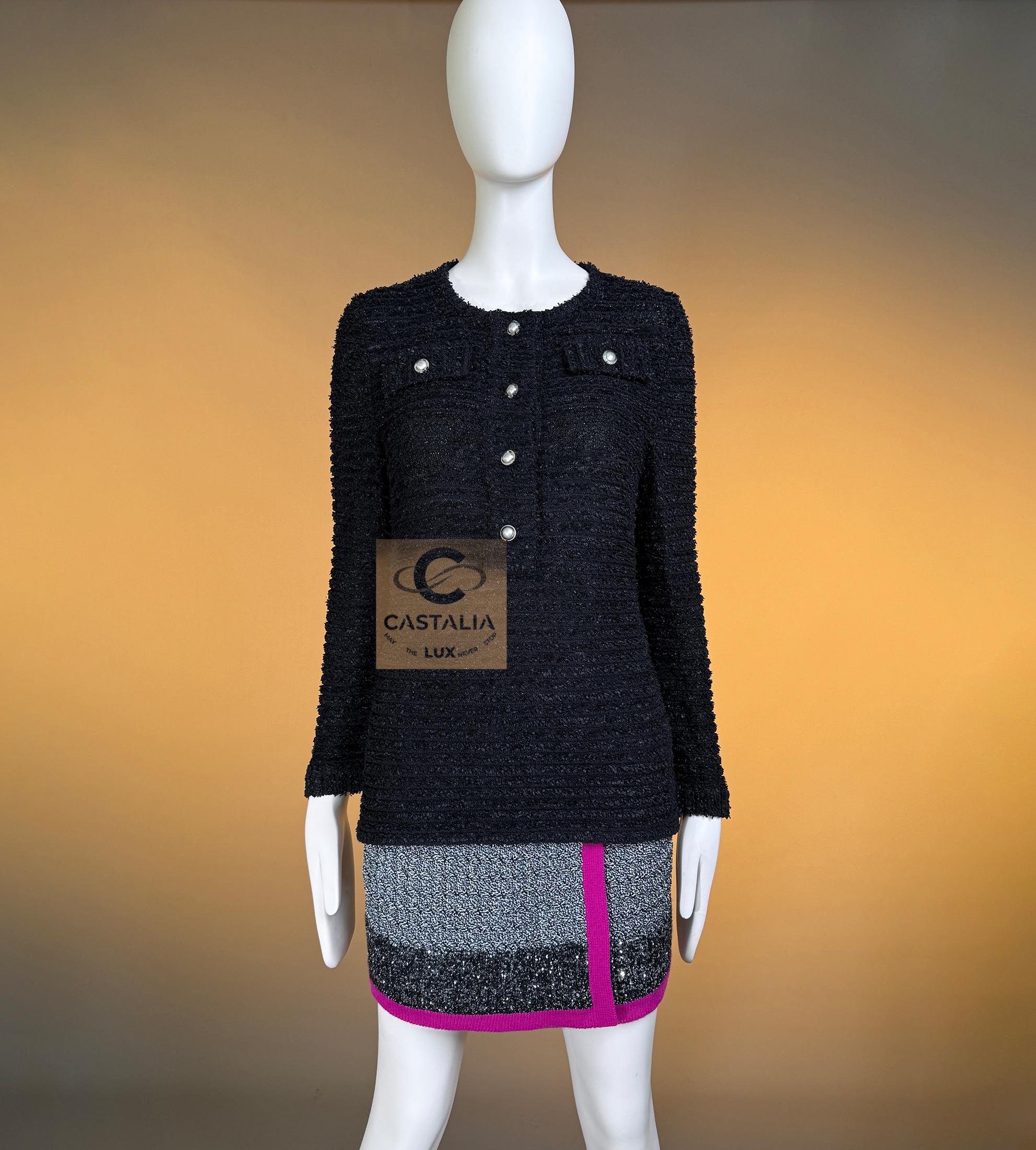 CHANEL Paris / Seoul Black Lesage Tweed Jumper 40 FR For Sale 7