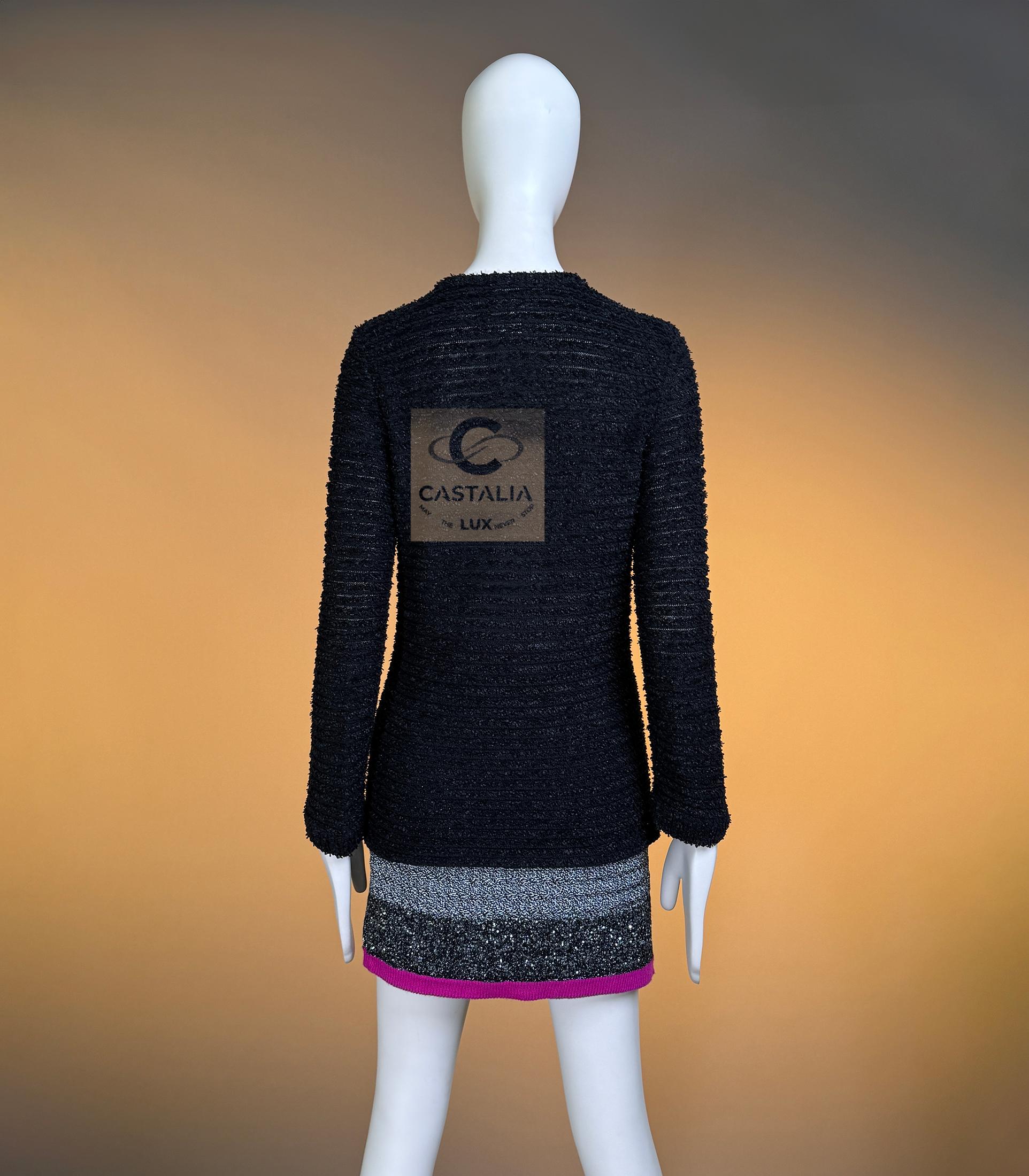 CHANEL Paris / Seoul Black Lesage Tweed Jumper 40 FR For Sale 10
