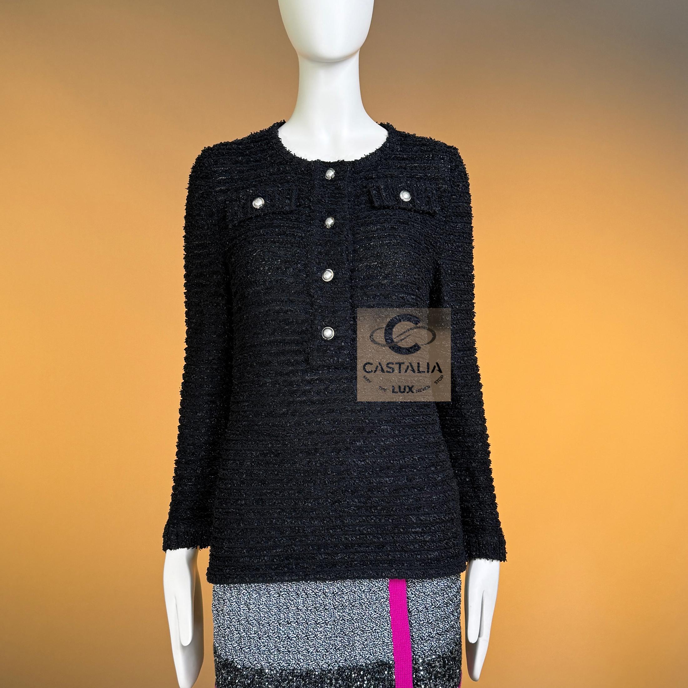 CHANEL Paris / Seoul Black Lesage Tweed Jumper 40 FR For Sale 2