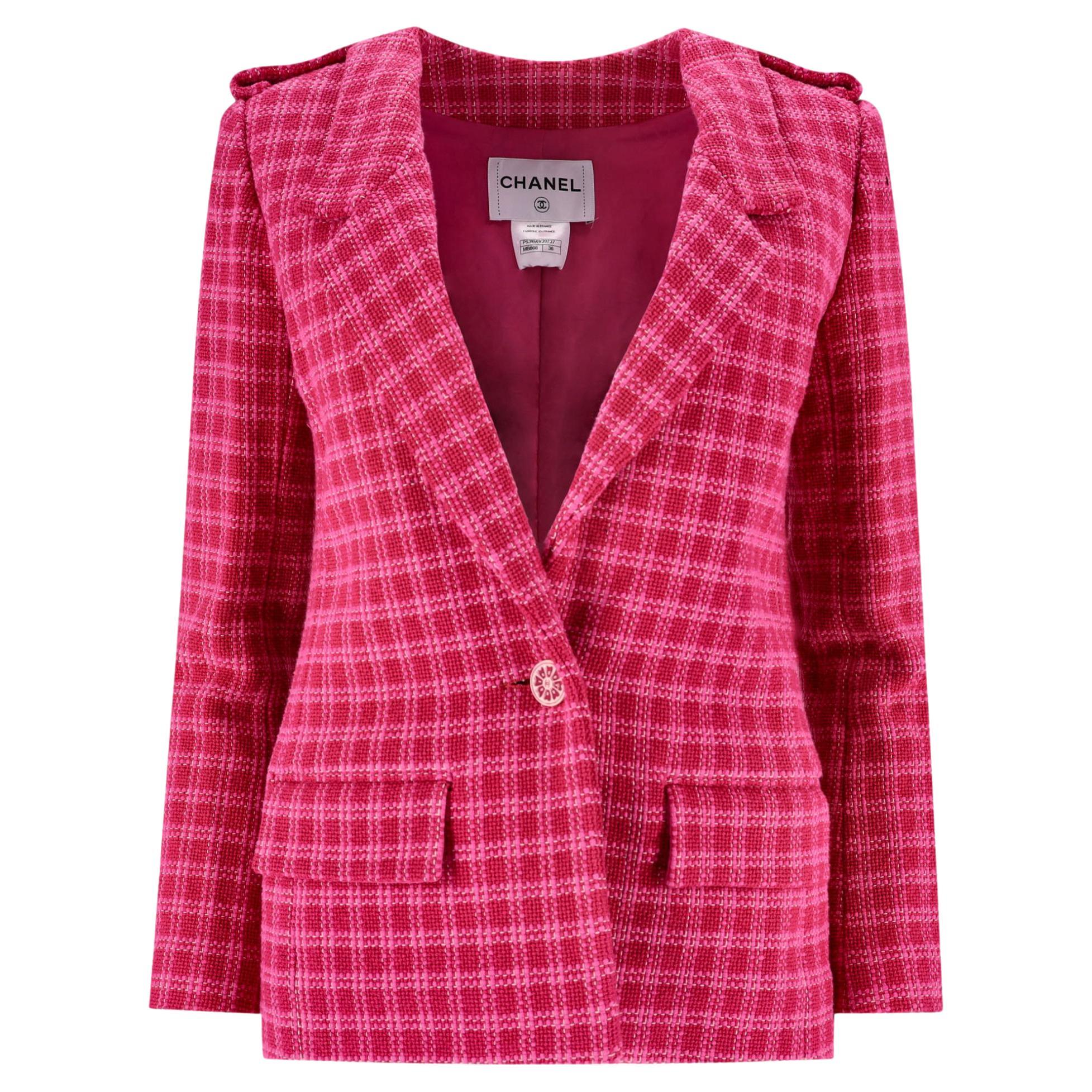 Giacca Chanel Paris Seoul a quadri in tweed di cotone in vendita