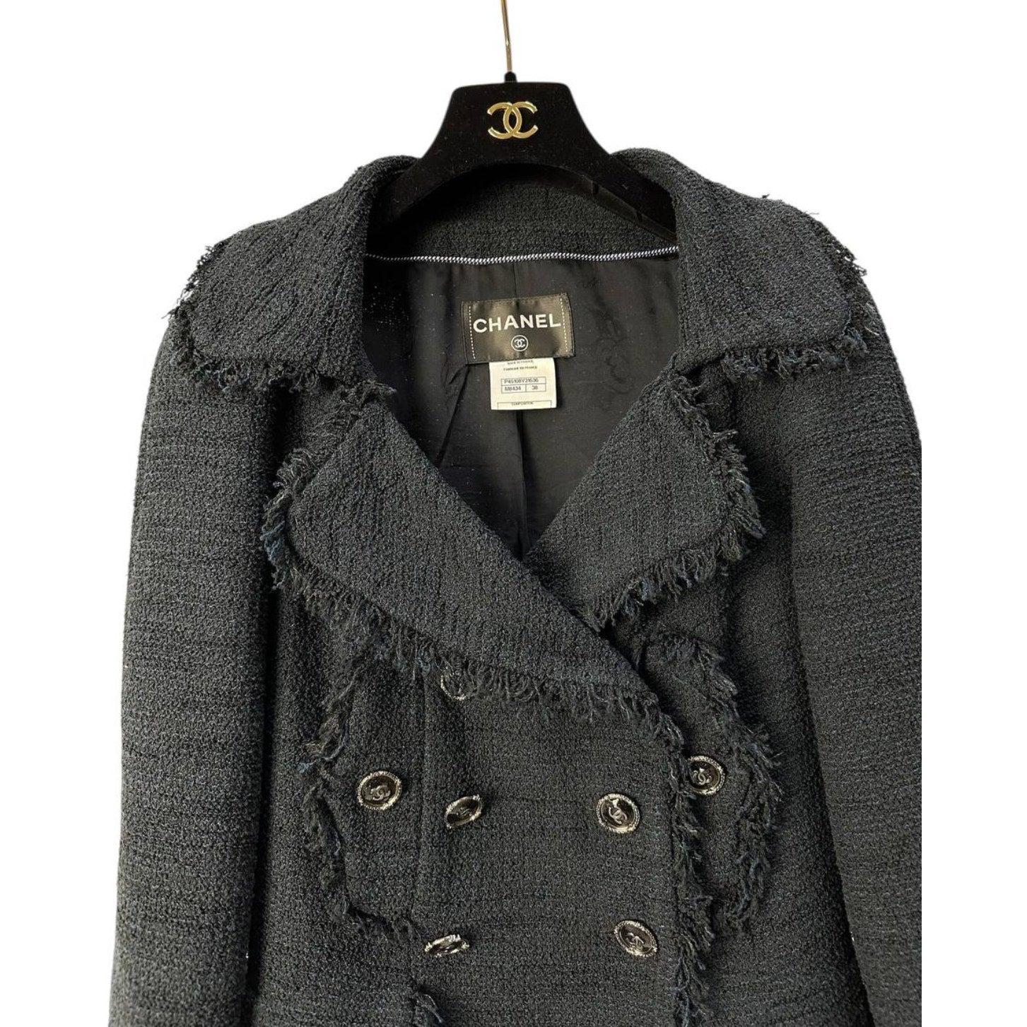 Women's Chanel Paris Seul CC Buttons Timeless Black Tweed Jacket, Size 38 For Sale