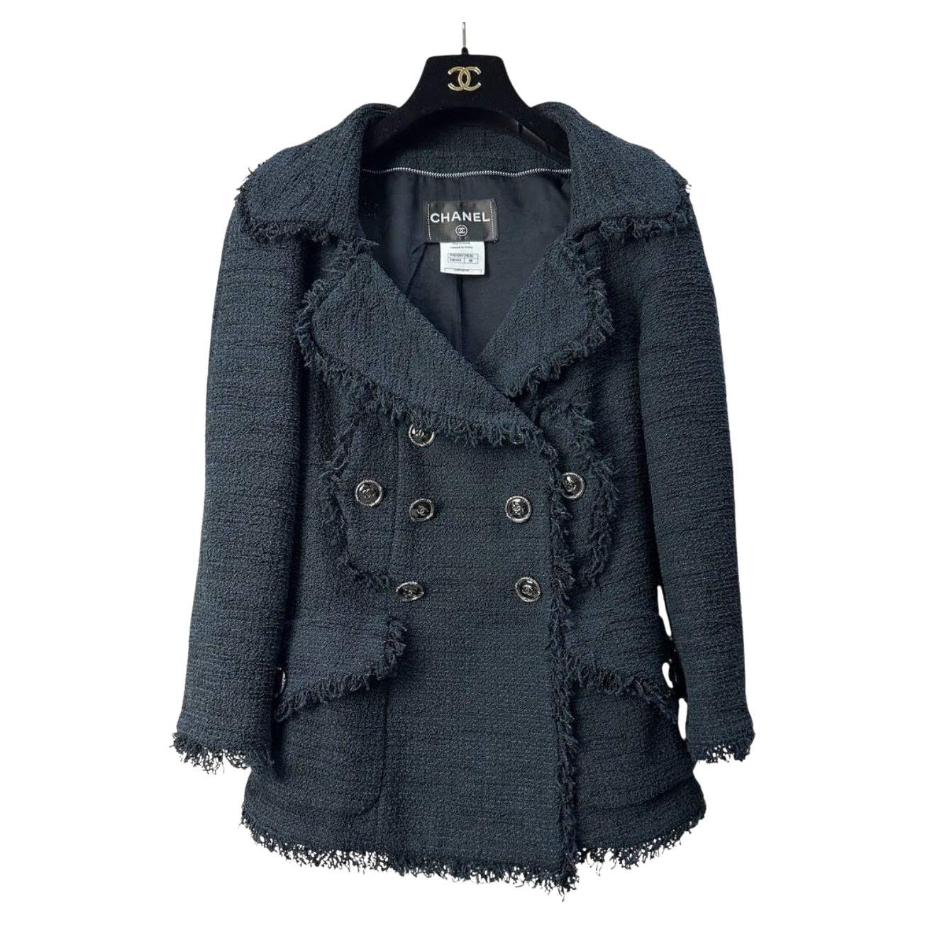 Chanel Paris Seul CC Buttons Timeless Black Tweed Jacket, Size 38 For Sale