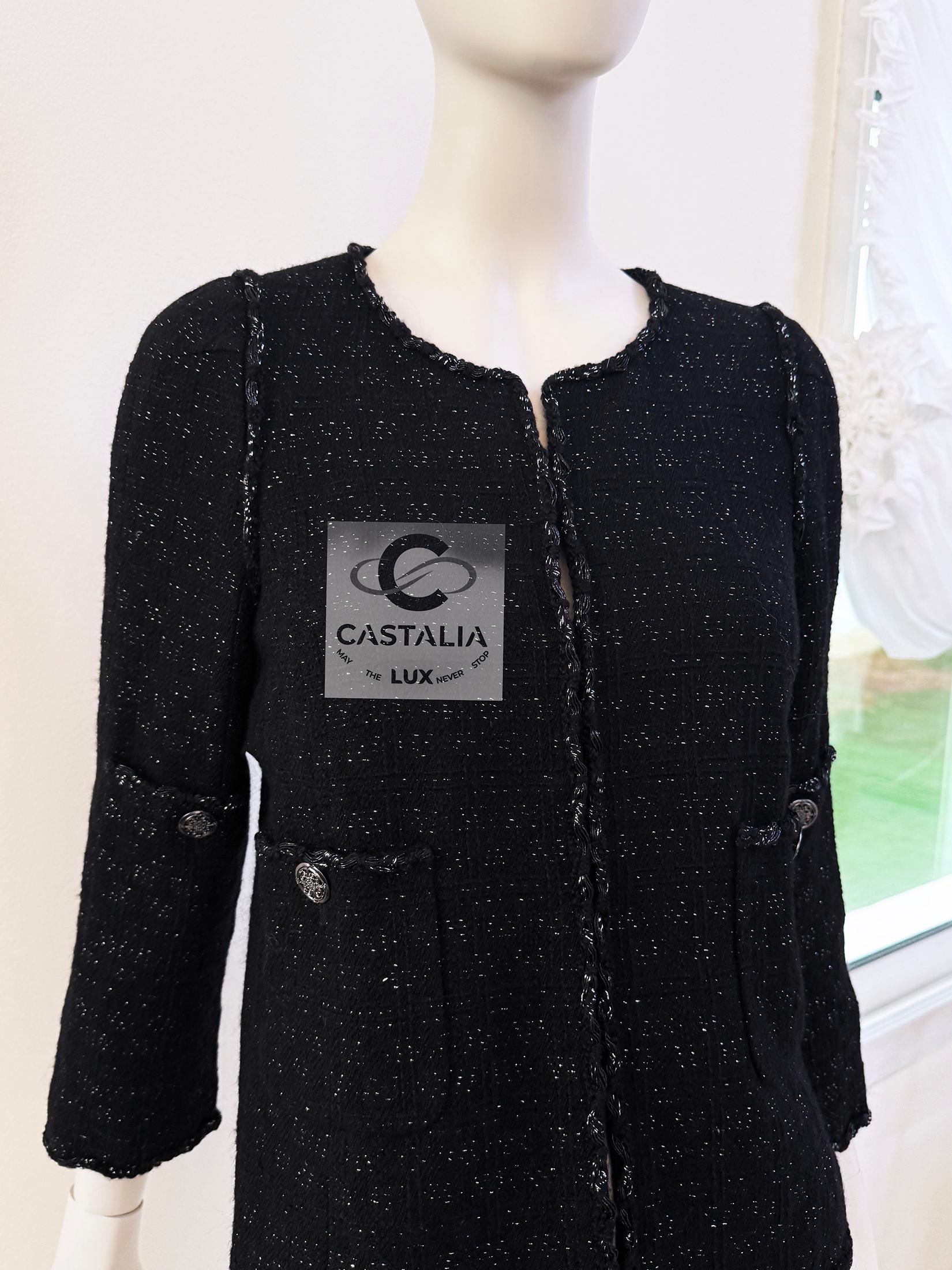 Chanel Paris / Shanghai Black Shimmering Tweed Jacket 38 FR For Sale 6