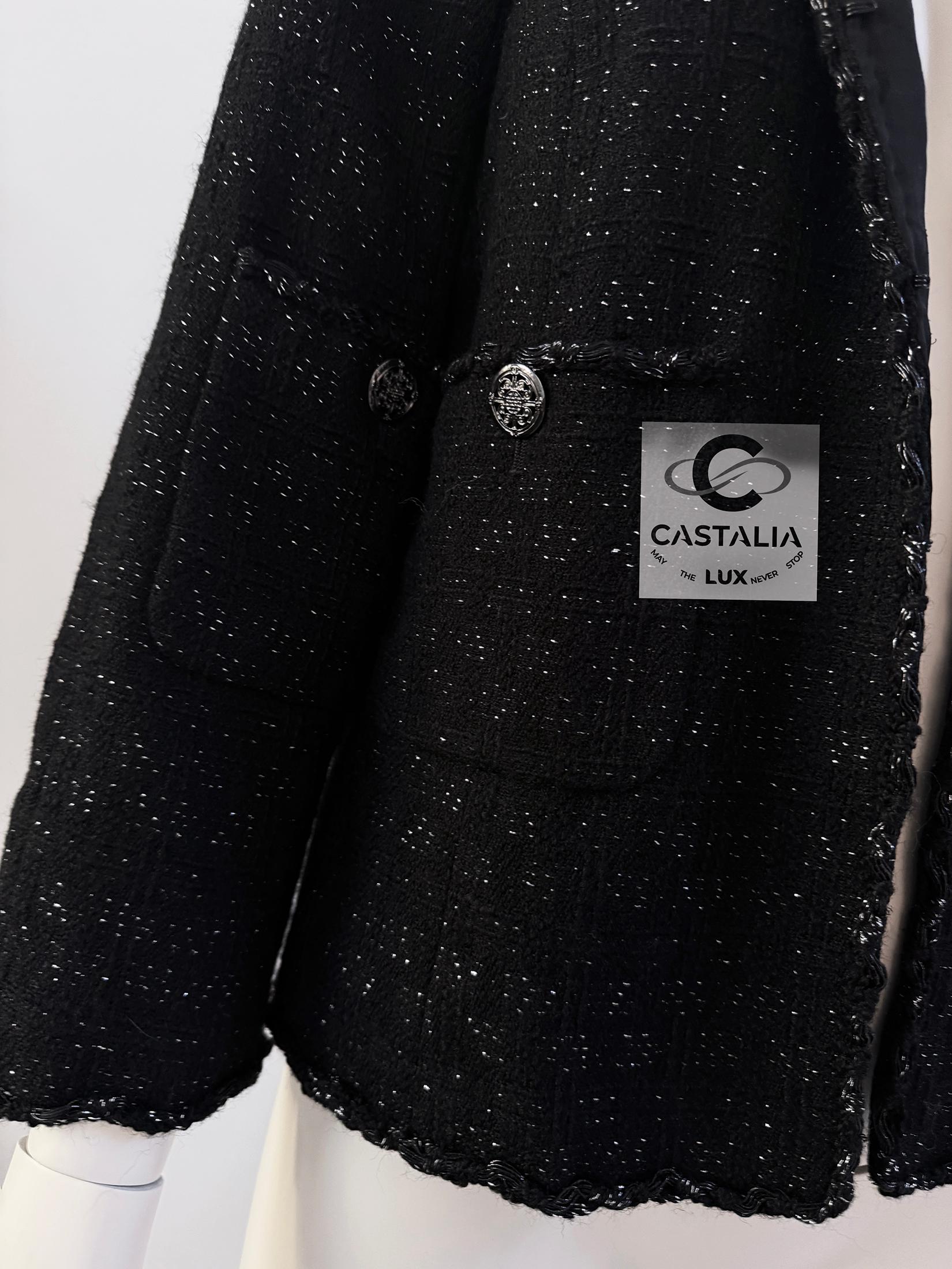 Chanel Paris / Shanghai Black Shimmering Tweed Jacket 38 FR For Sale 9