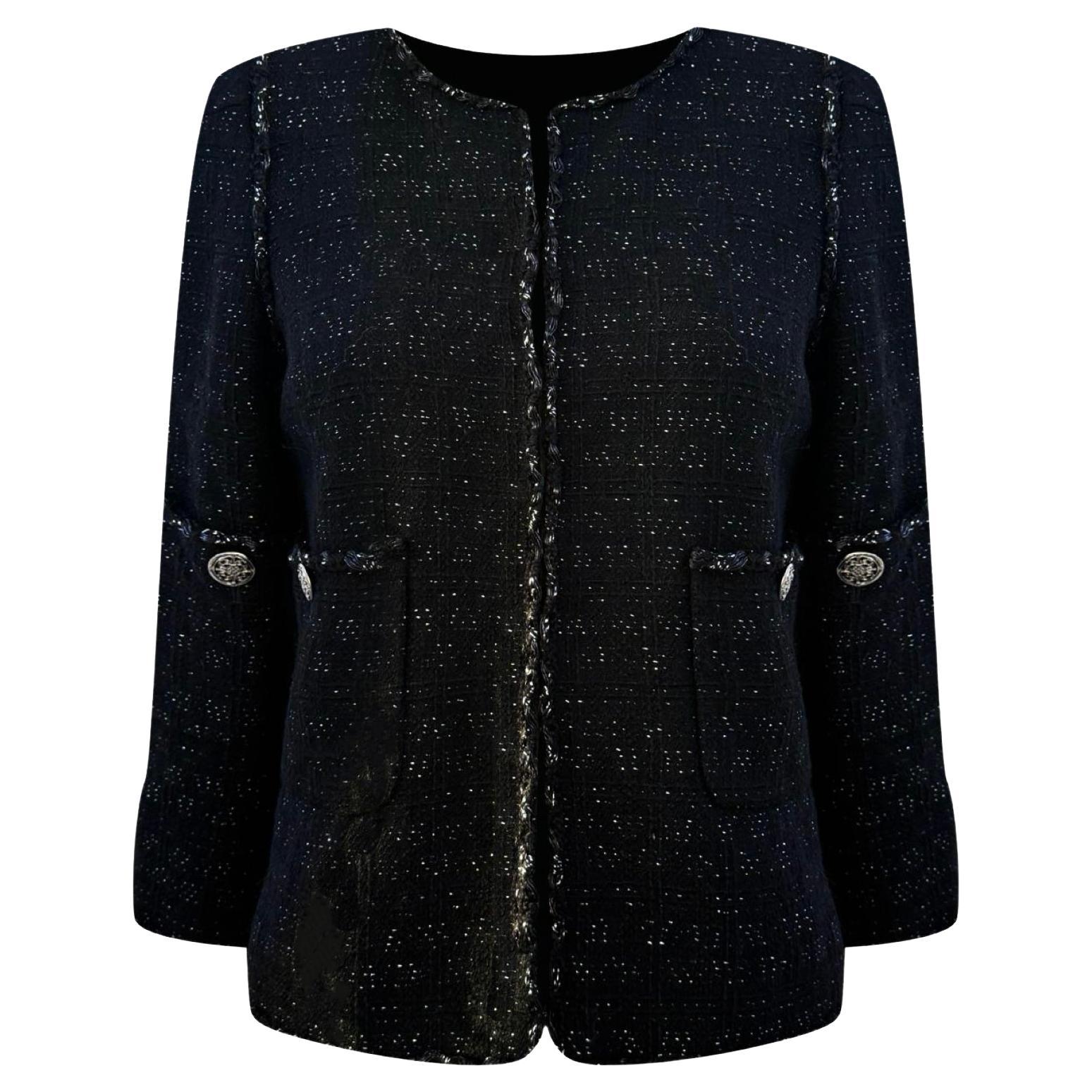Chanel Paris / Shanghai Black Shimmering Tweed Jacket 38 FR