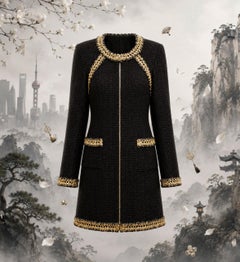 CHANEL Paris / SHANGHAI Black Tweed Jacket with Braided Trim 36 FR