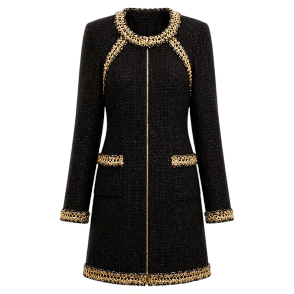 CHANEL Paris / SHANGHAI Black Tweed Jacket with Braided Trim 36 FR