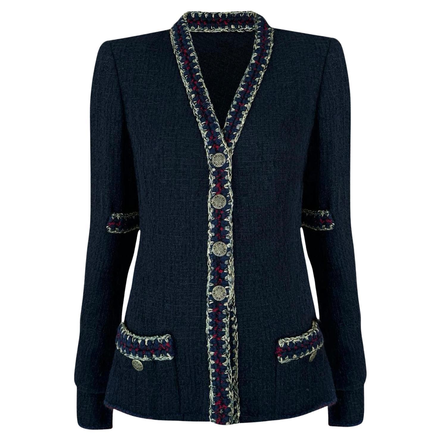 Chanel París / Shanghai CC Buttons Chaqueta de tweed negro 36 FR en venta