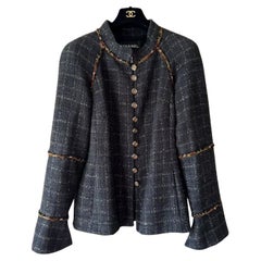 Chanel Paris / Shanghai CC Gripoix Buttons Black Tweed Jacket 42 FR