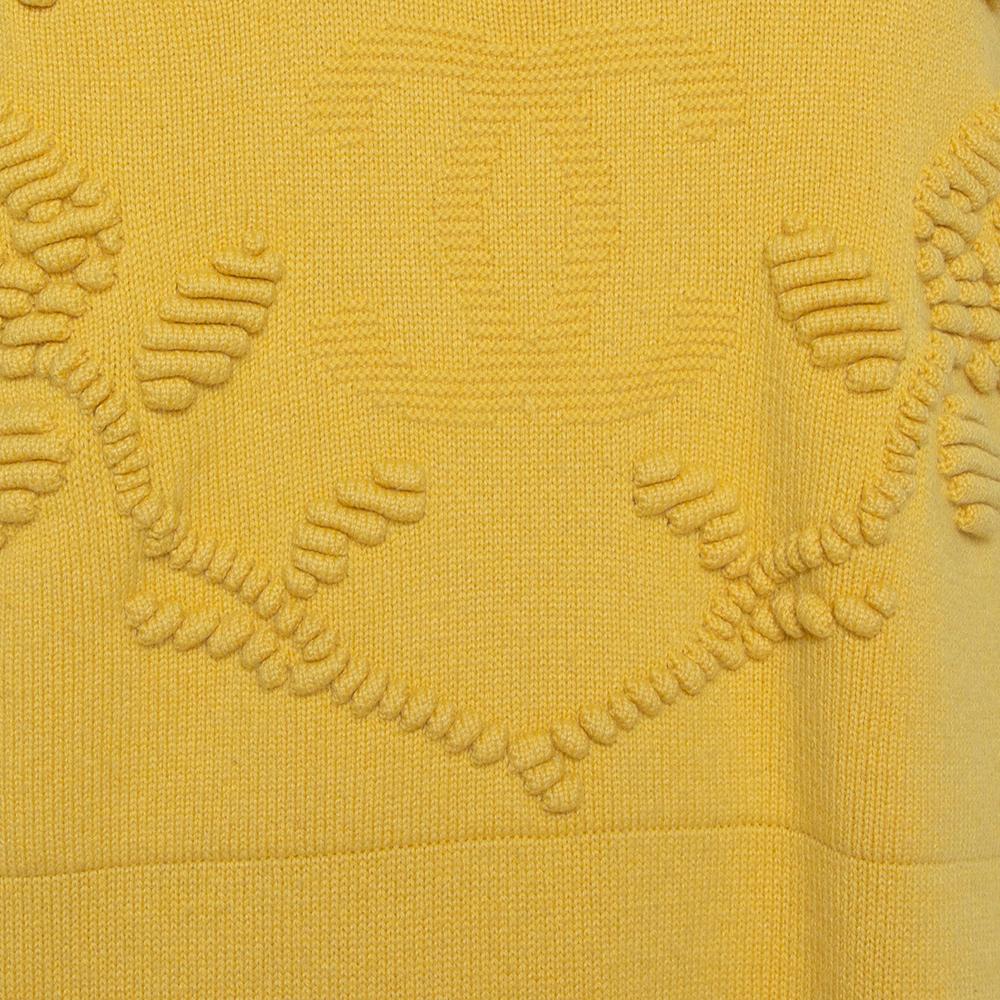 Chanel Paris Shanghai Collection Yellow Cashmere Logo Intarsia Knit Jumper L In Good Condition In Dubai, Al Qouz 2