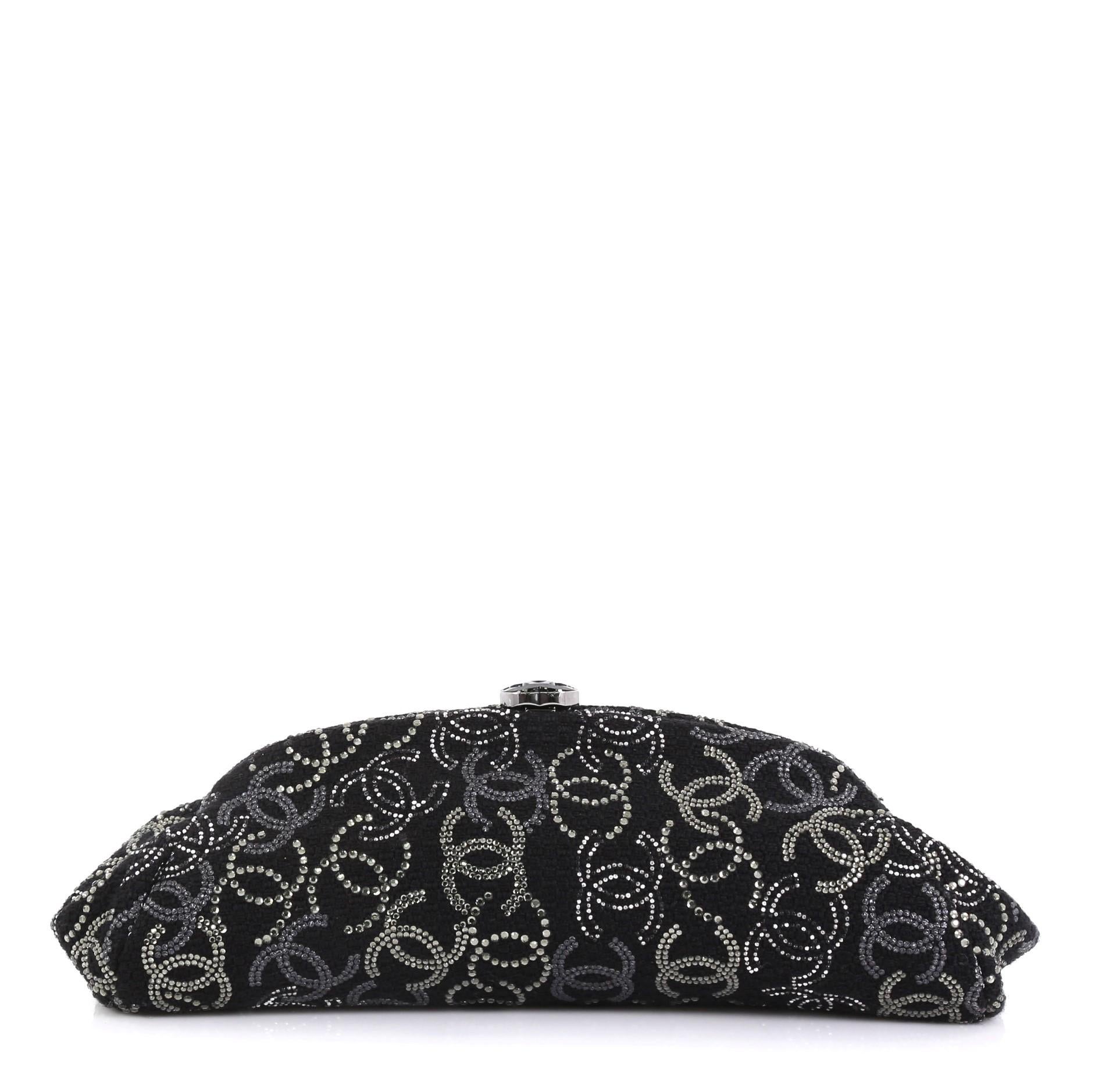 Chanel Paris-Shanghai Frame Clutch Crystal Embellished Boucle Tweed In Fair Condition In NY, NY