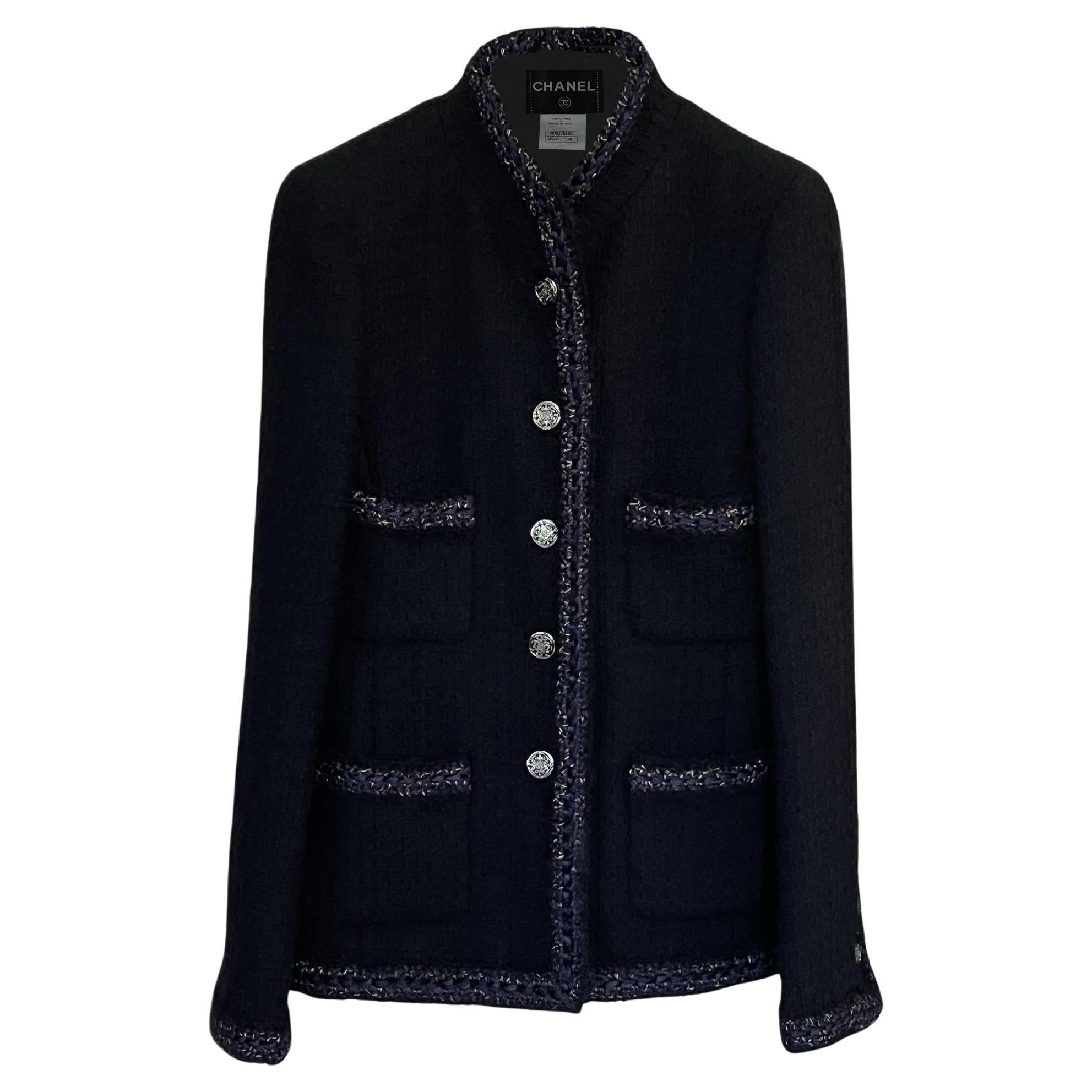 CHANEL Paris / Shanghai Iconic Black Tweed Jacket 40 FR For Sale