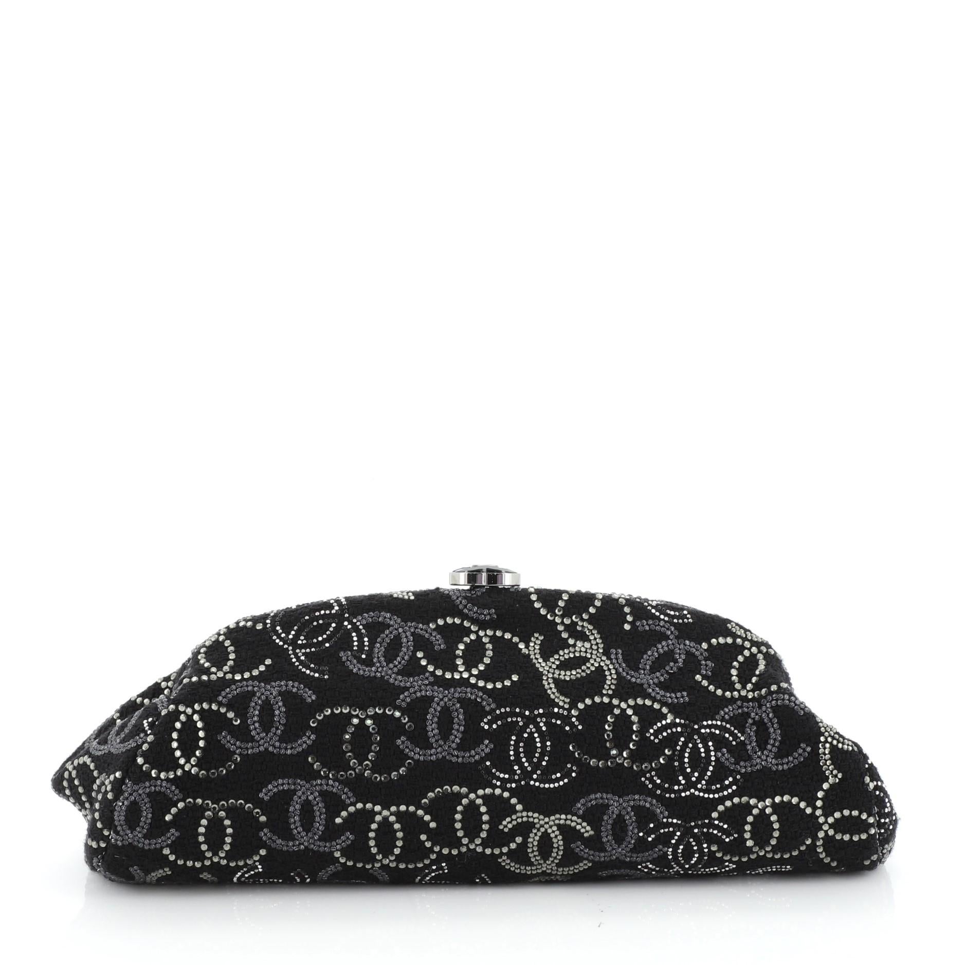 Black Chanel Paris-Shanghai Pudong Clutch Strass Embellished Tweed