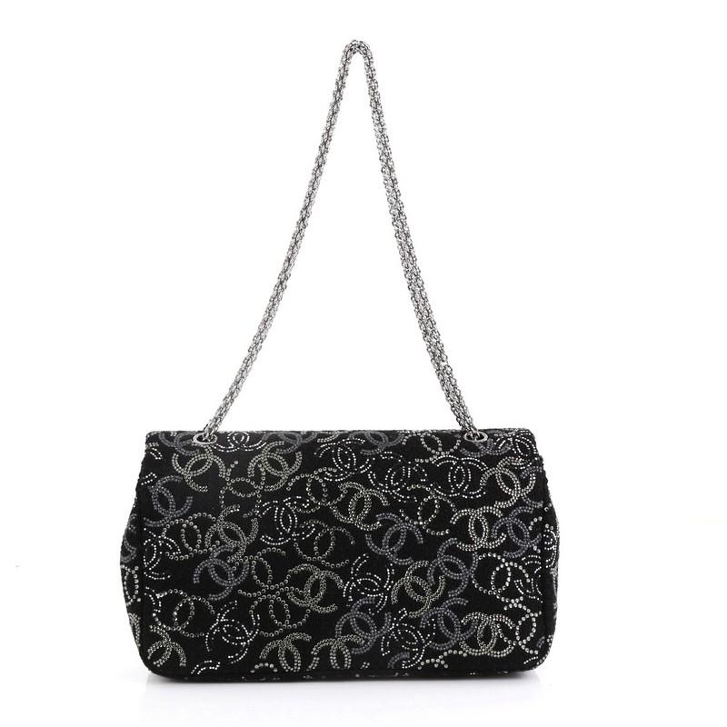 Black Chanel Paris-Shanghai Pudong Flap Bag Strass Embellished Tweed Medium