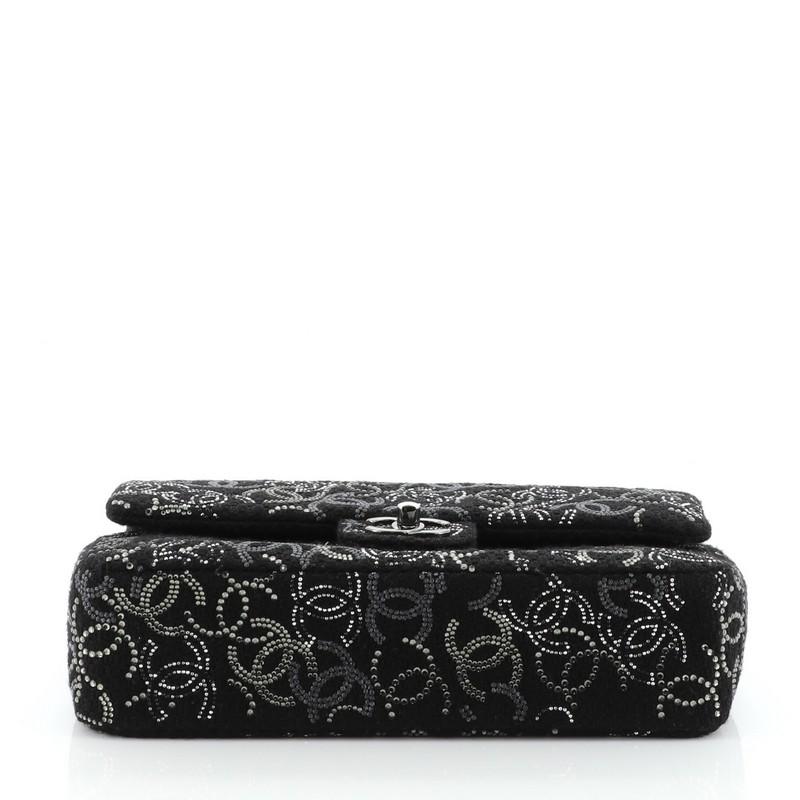 Black Chanel Paris-Shanghai Pudong Flap Bag Strass Embellished Tweed Medium
