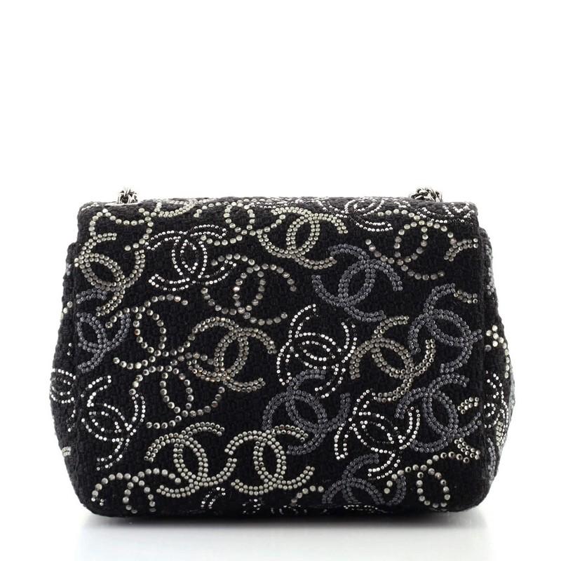 Black Chanel Paris-Shanghai Pudong Flap Bag Strass Embellished Tweed Mini