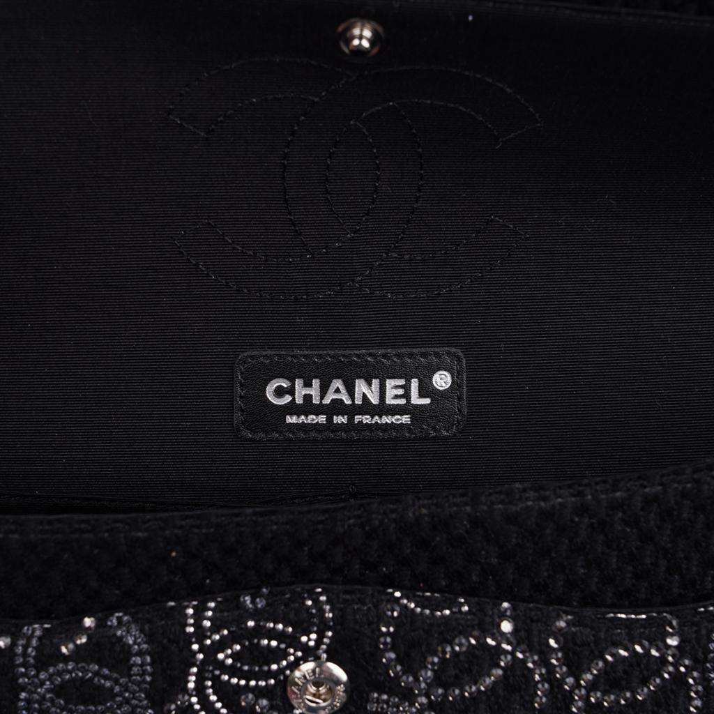 Chanel Paris-Shanghai Pudong Strass Embellished Black Tweed Flap Bag Medium 7