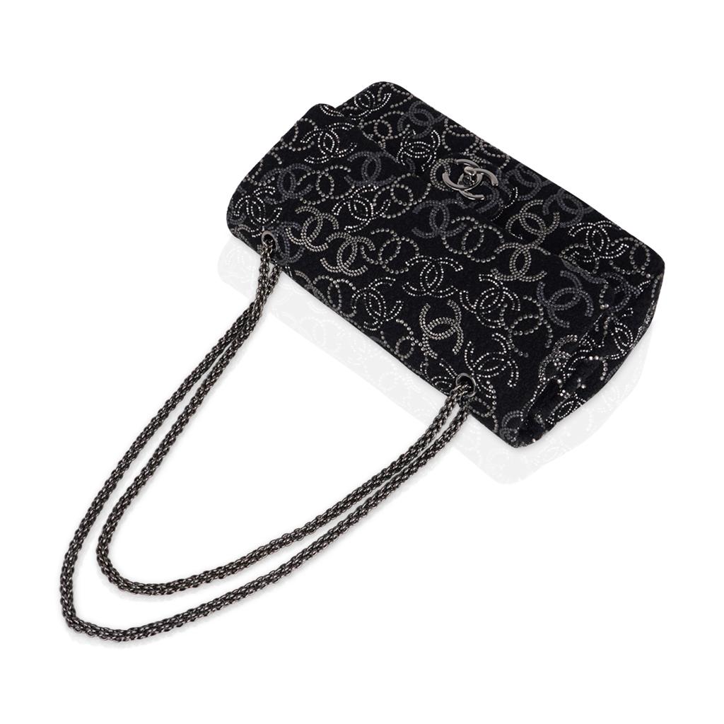 Women's Chanel Paris-Shanghai Pudong Strass Embellished Black Tweed Flap Bag Medium