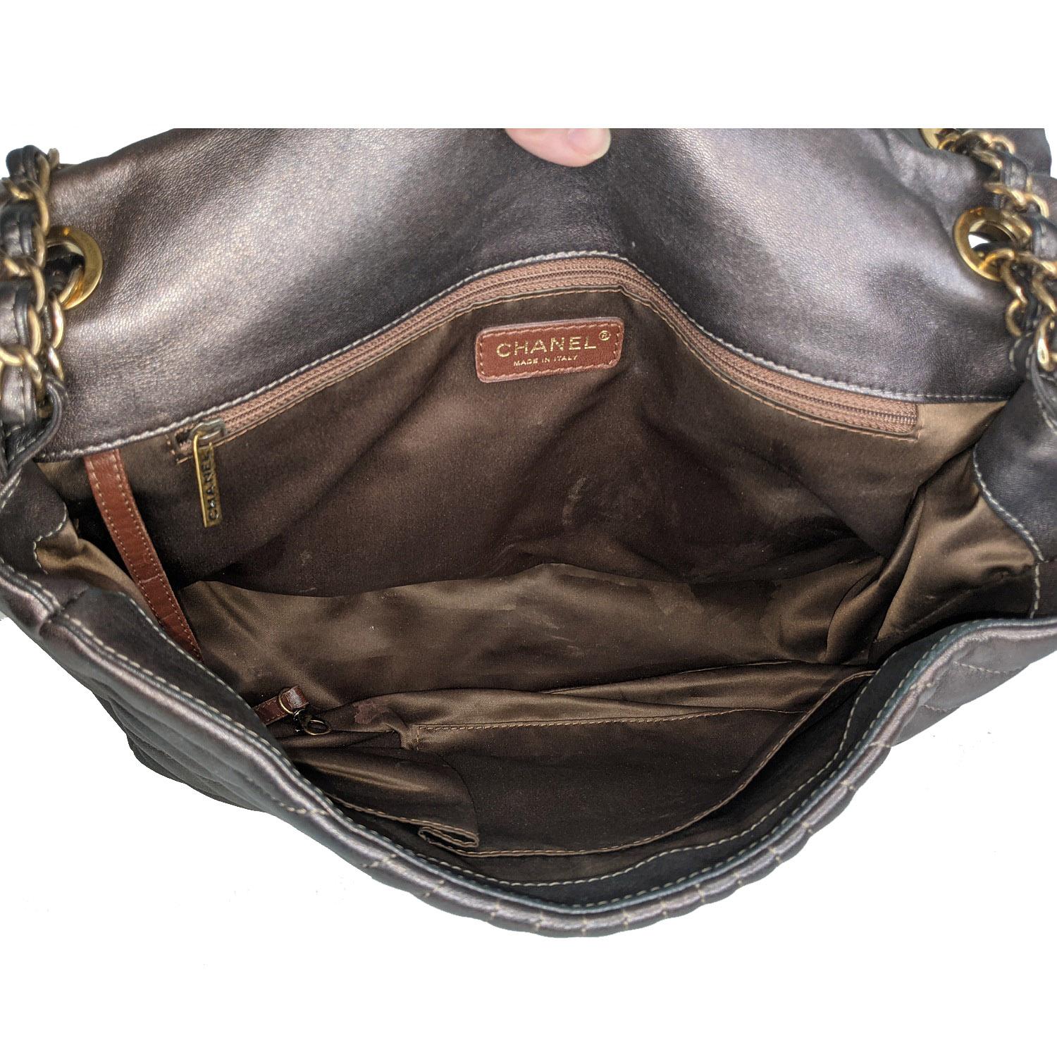 Chanel Paris-Shanghai Quilted Fan Flap Bag Metallic Lambskin In Good Condition In Scottsdale, AZ