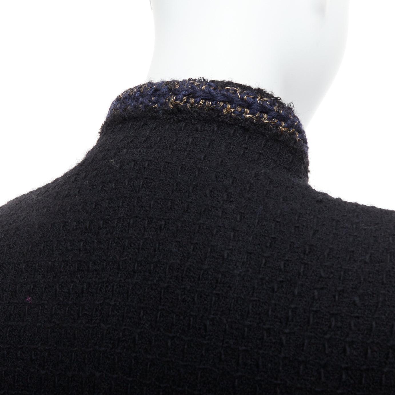 CHANEL Paris Shanghai Runway black lattice tweed crochet trim 4 pocket jacket For Sale 5