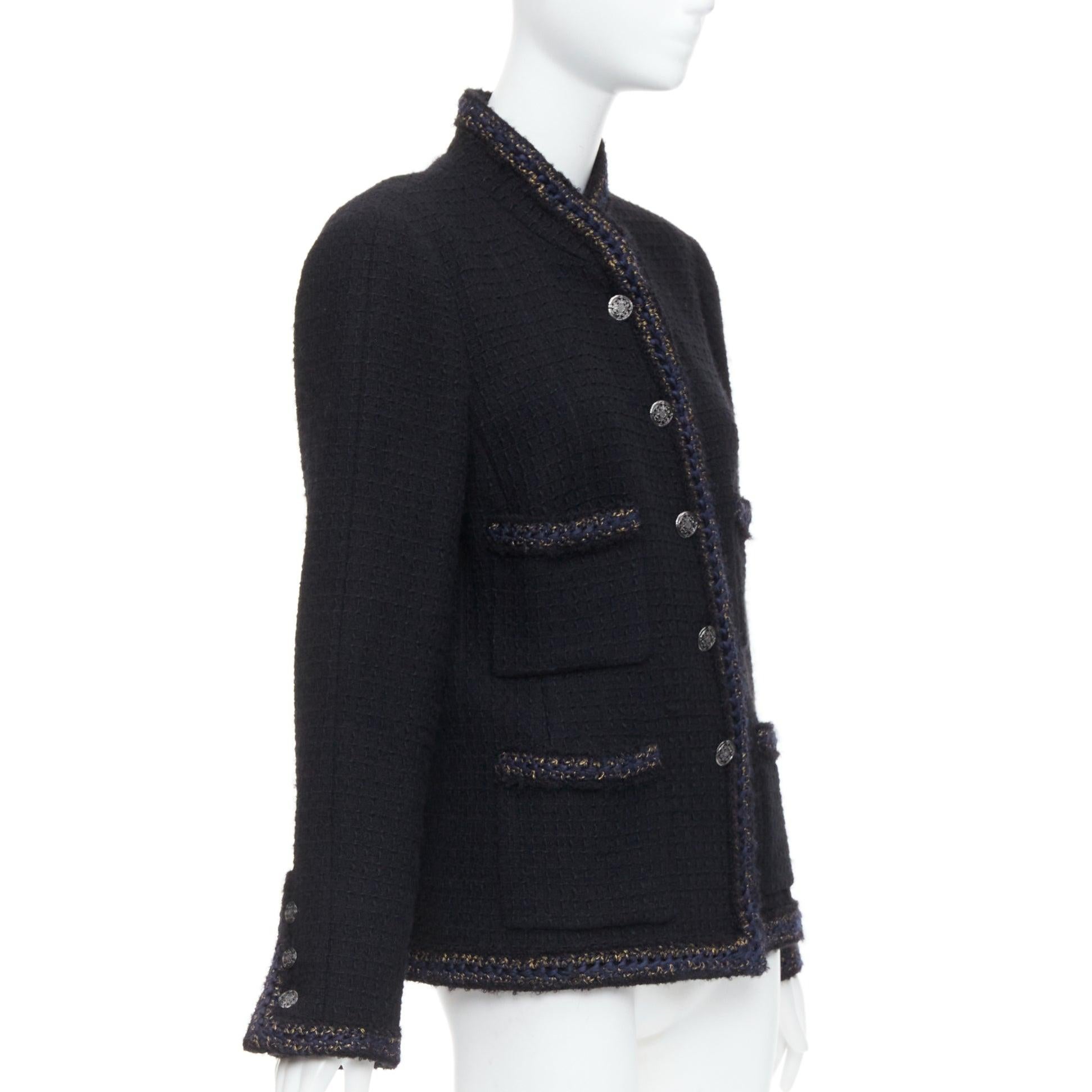 CHANEL Paris Shanghai Runway black lattice tweed crochet trim 4 pocket jacket In Excellent Condition For Sale In Hong Kong, NT